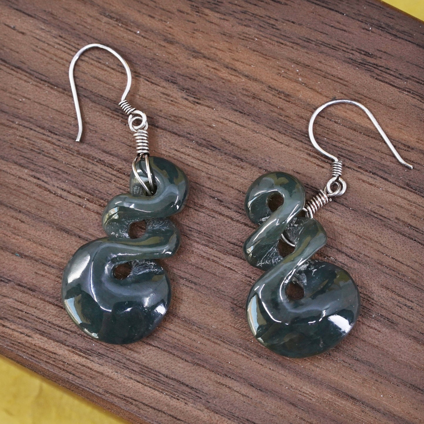 Vintage Sterling 925 silver handmade earrings with jade drops