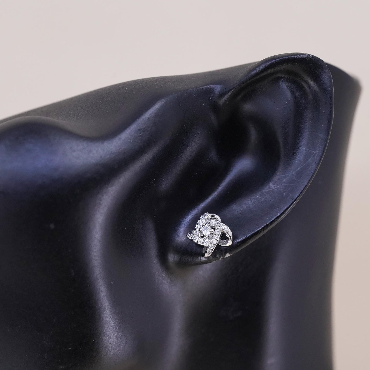 Vintage handmade single earring. Sterling 925 silver cz entwinted stud
