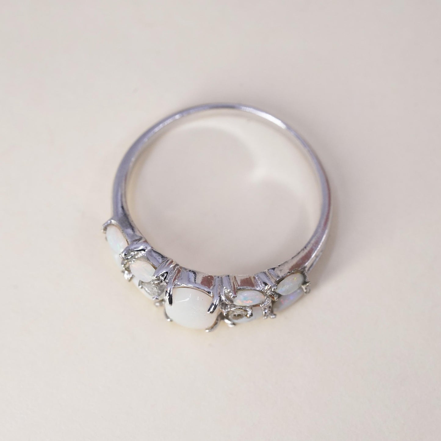 Size 8.25, Sterling silver handmade ring with fire opal, 925 band