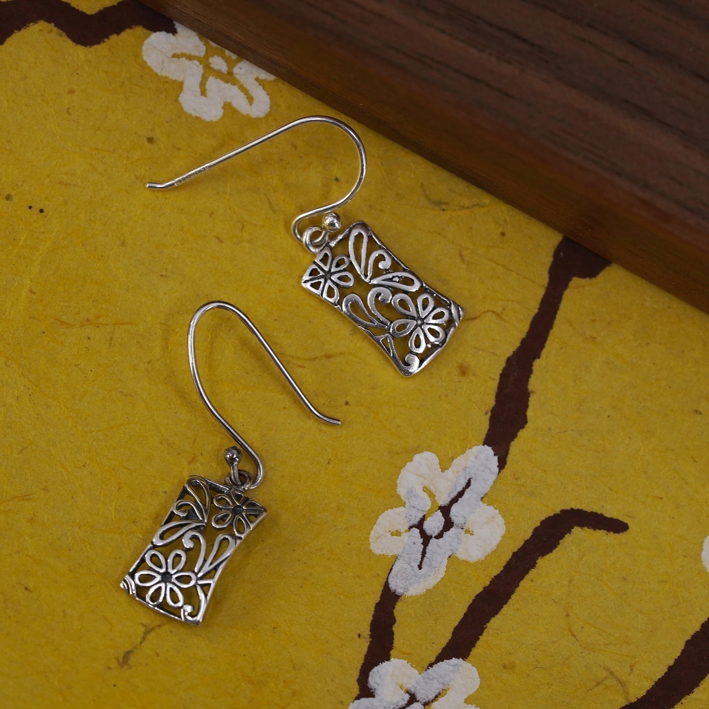 Vintage Sterling silver handmade earrings, 925 flower drops