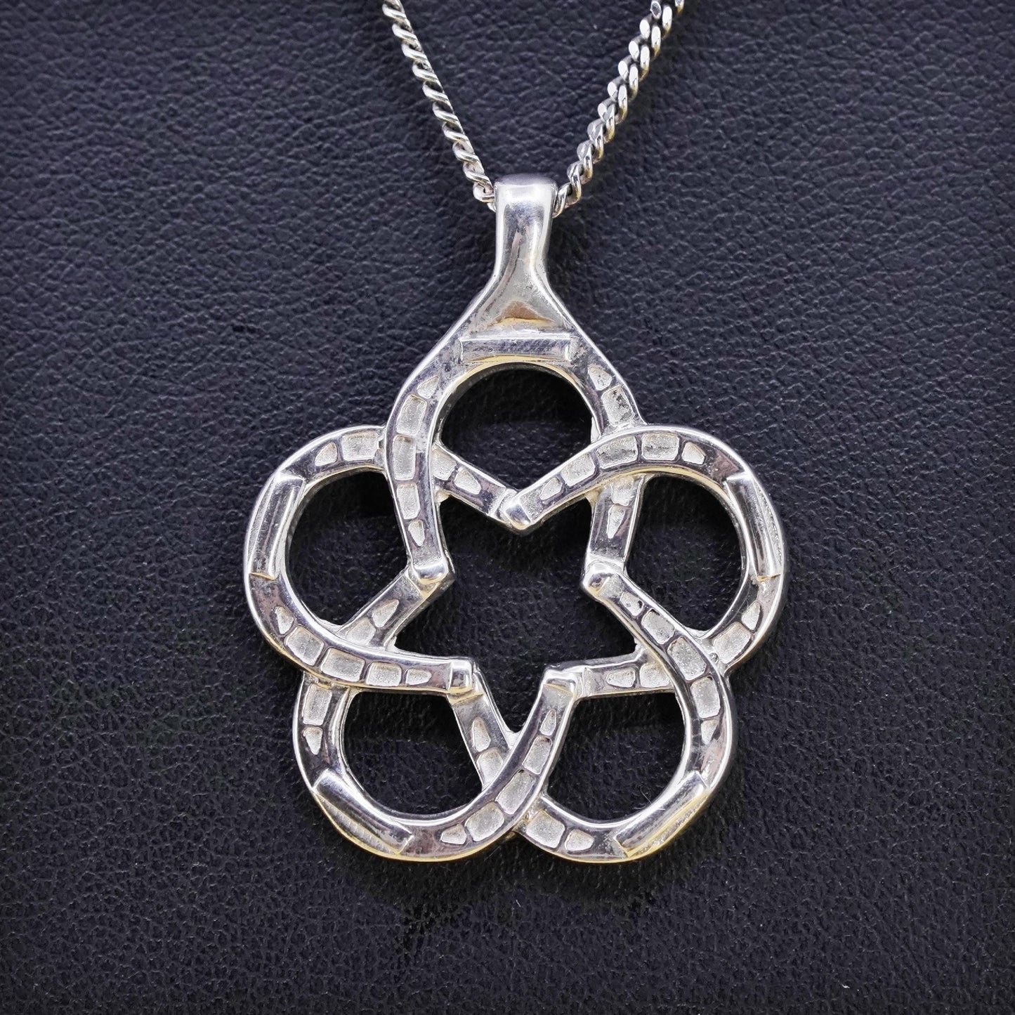 16” 925 Sterling Silver Knot Pendant Necklace, Interlocking floral Charm chain