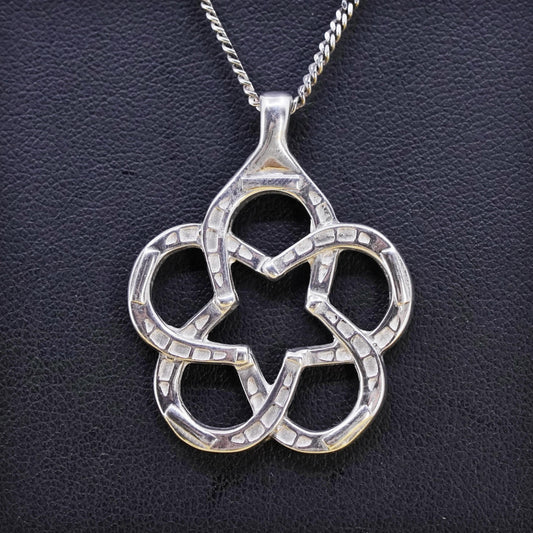 16” 925 Sterling Silver Knot Pendant Necklace, Interlocking floral Charm chain