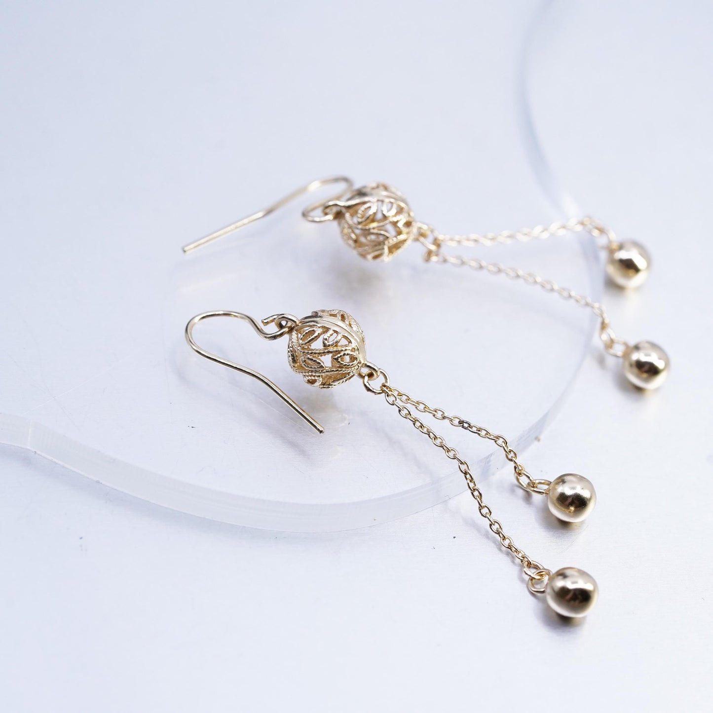 VTG vermeil gold over Sterling 925 silver filigree bead earrings fringe dangles