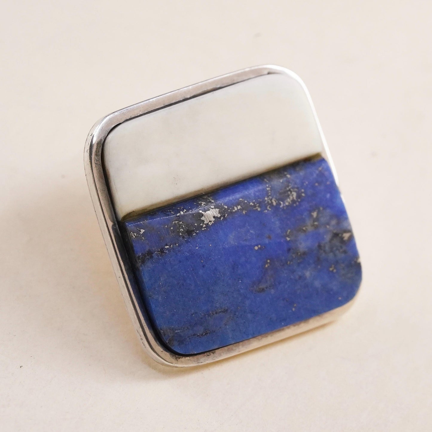 southwestern single earring. Navajo Sterling 925 silver square stud lapis