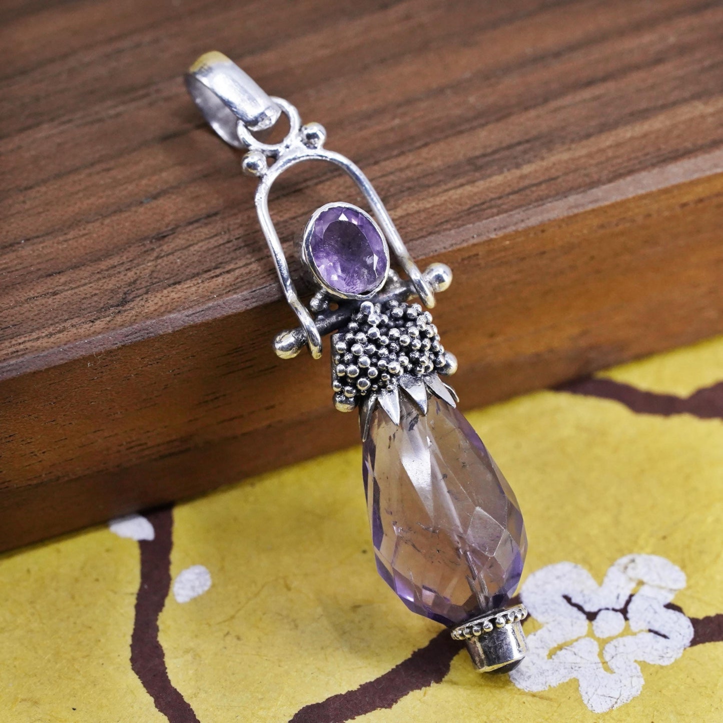 Vintage sterling 925 silver handmade healing crystal pendant with amethyst