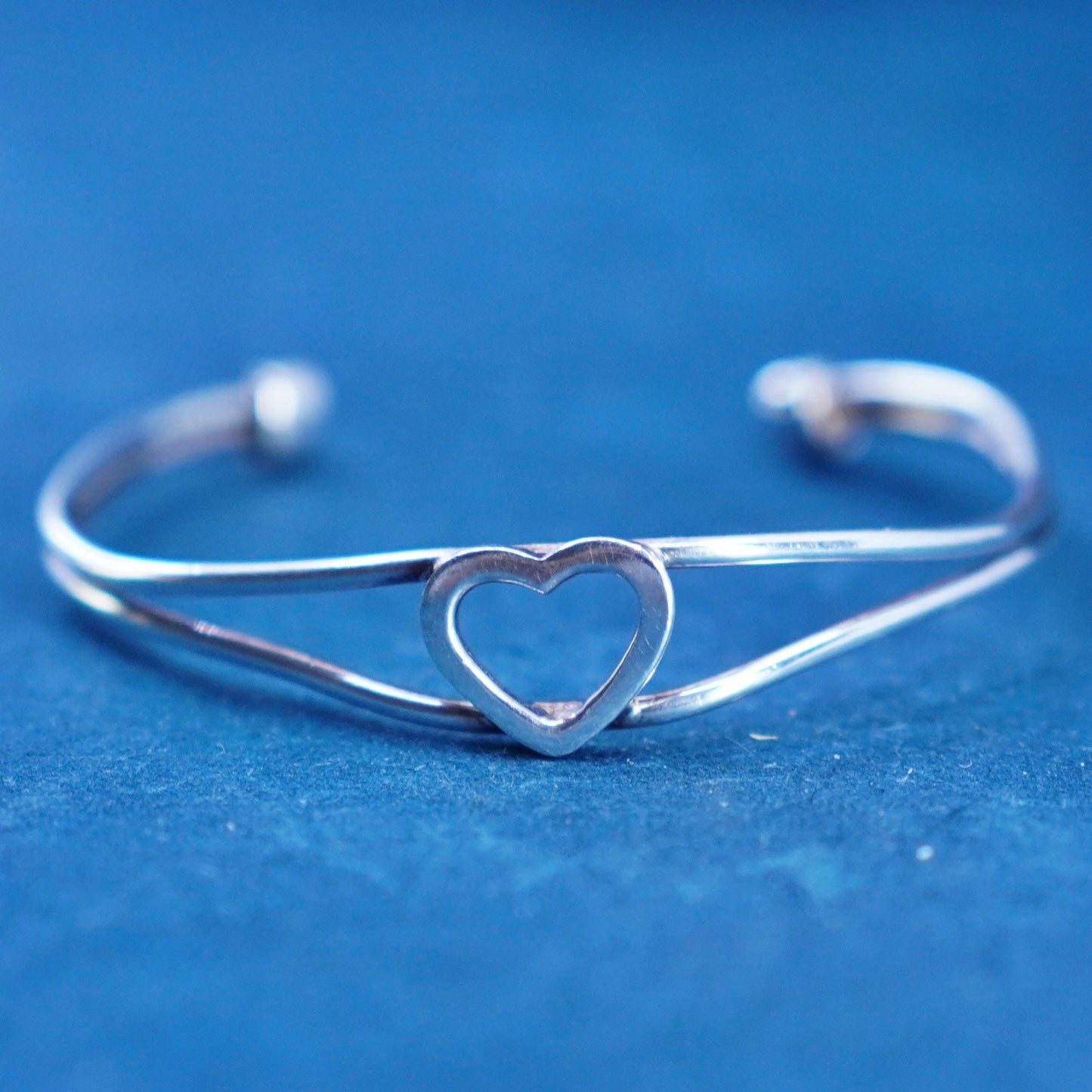 5.5”, vintage Italian sterling silver 925 handmade cuff, bracelet with heart