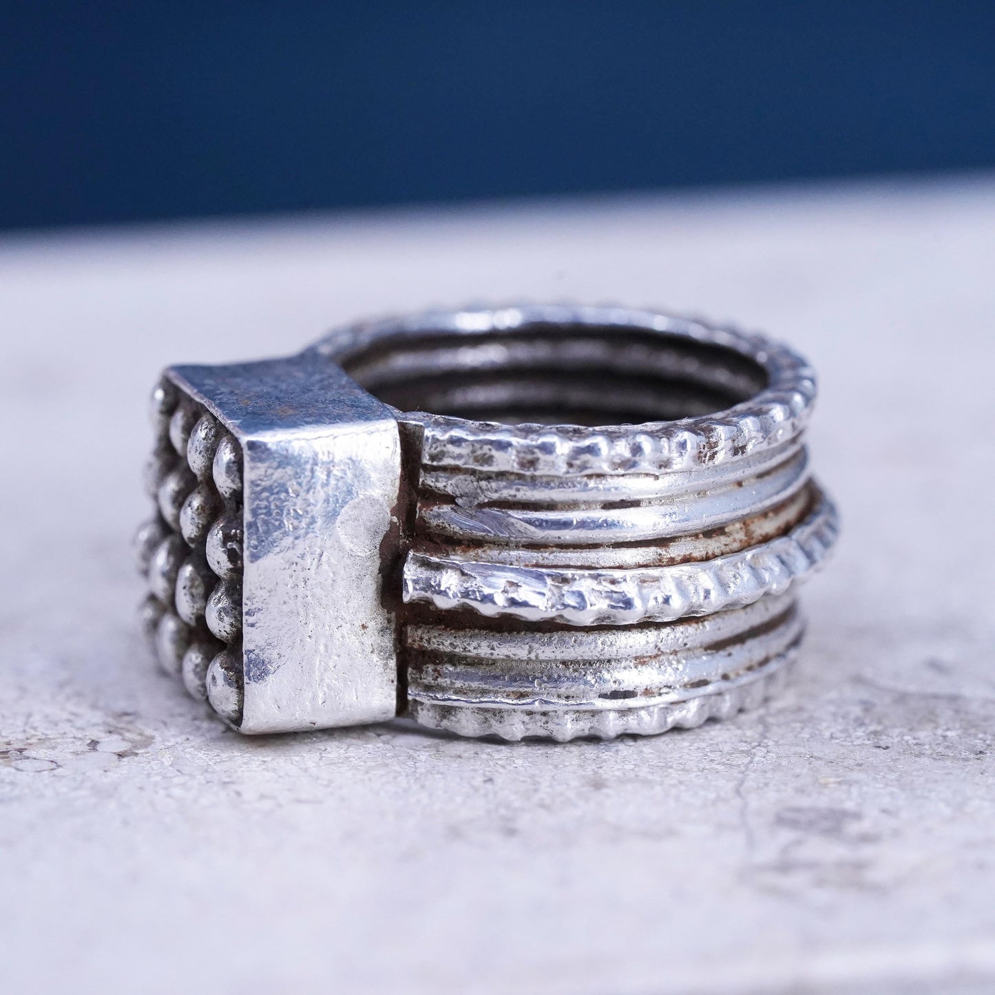 Size 5, vintage Sterling silver statement ring, 925 ring with beads