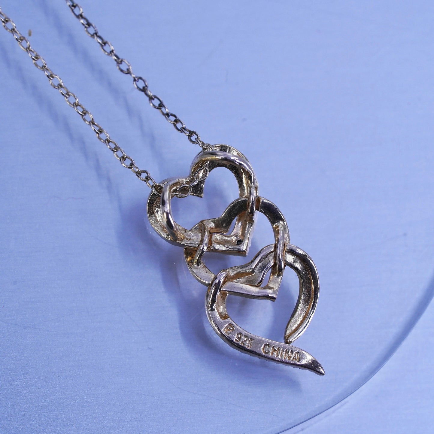 18”, vermeil yellow gold Sterling 925 silver necklace diamond heart pendant