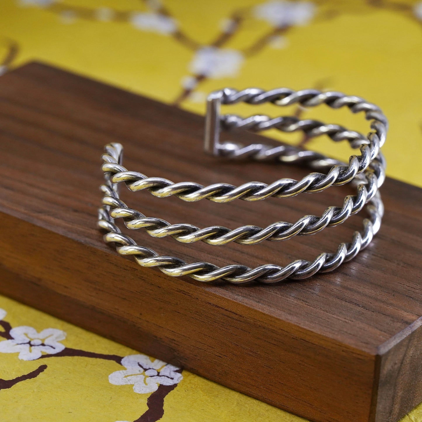 6.5”, Vintage Sterling silver handmade bracelet, 925 wide twisted cable cuff