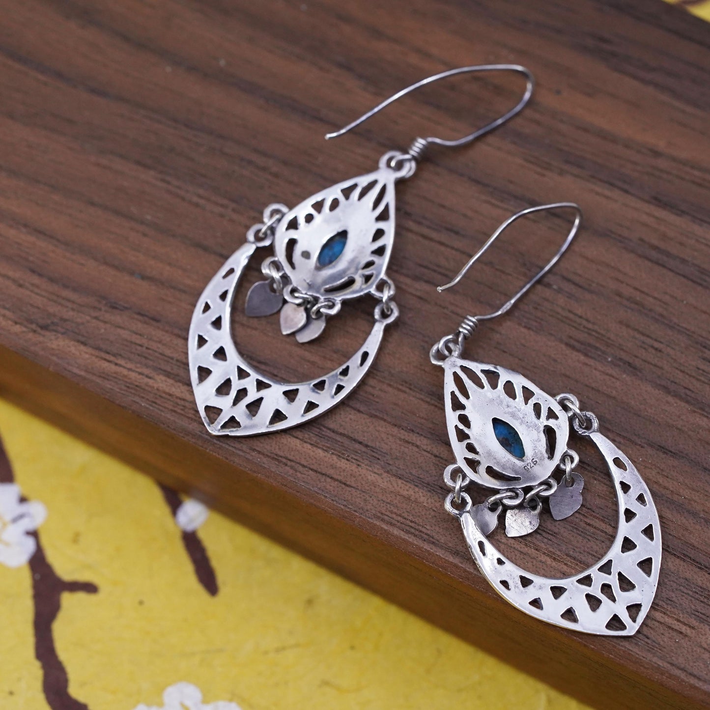 vtg southwestern Sterling 925 silver handmade filigree earrings with turquoise