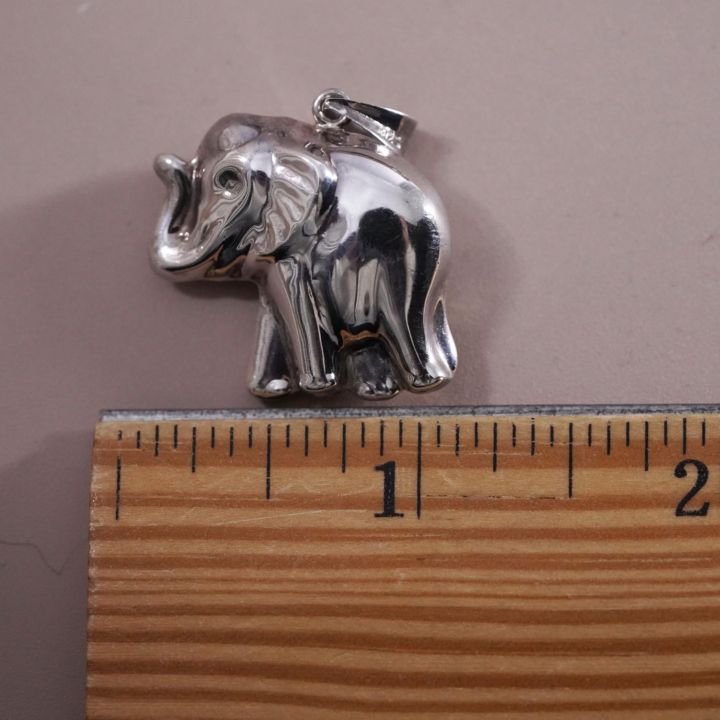 Vintage Sterling silver handmade pendant, puffy 925 silver elephant charm