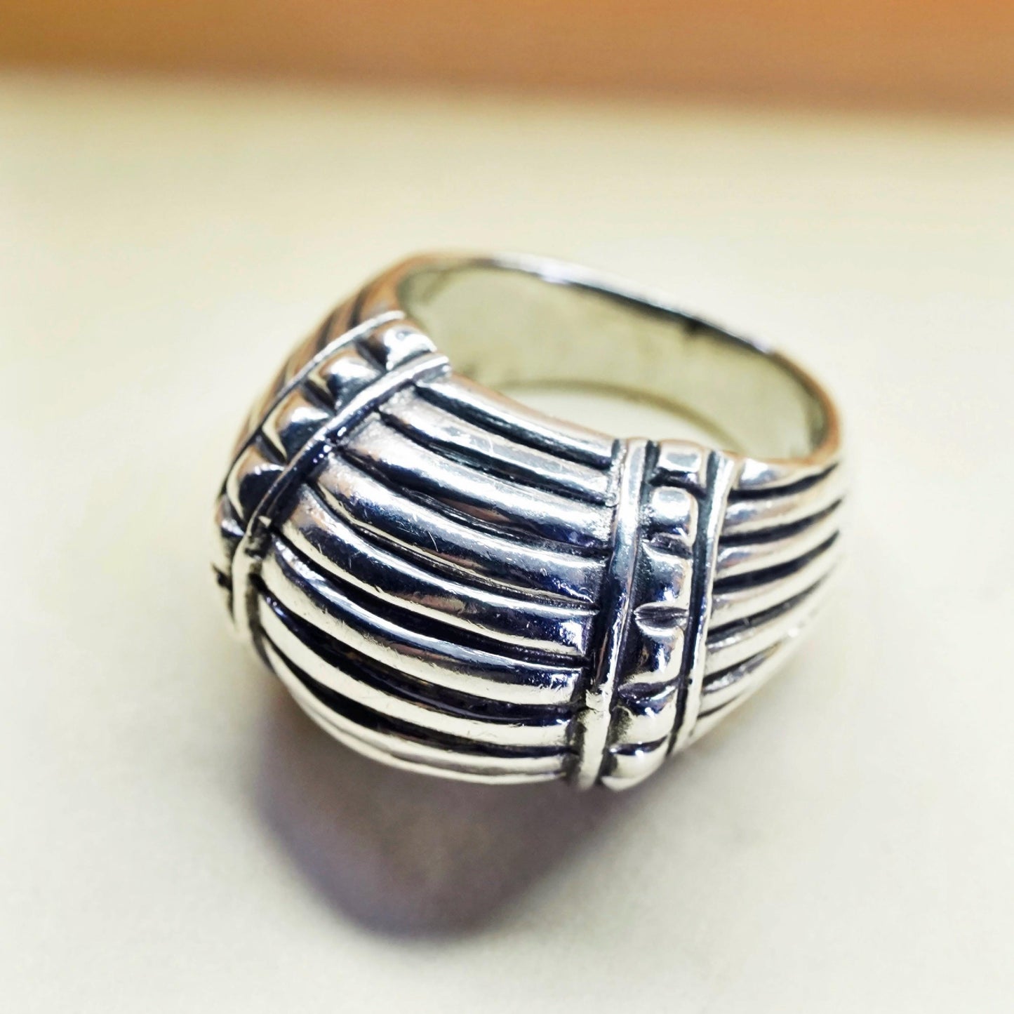 Size 6.75, sterling silver ribbed ring, southwestern 925 silver statement band,
