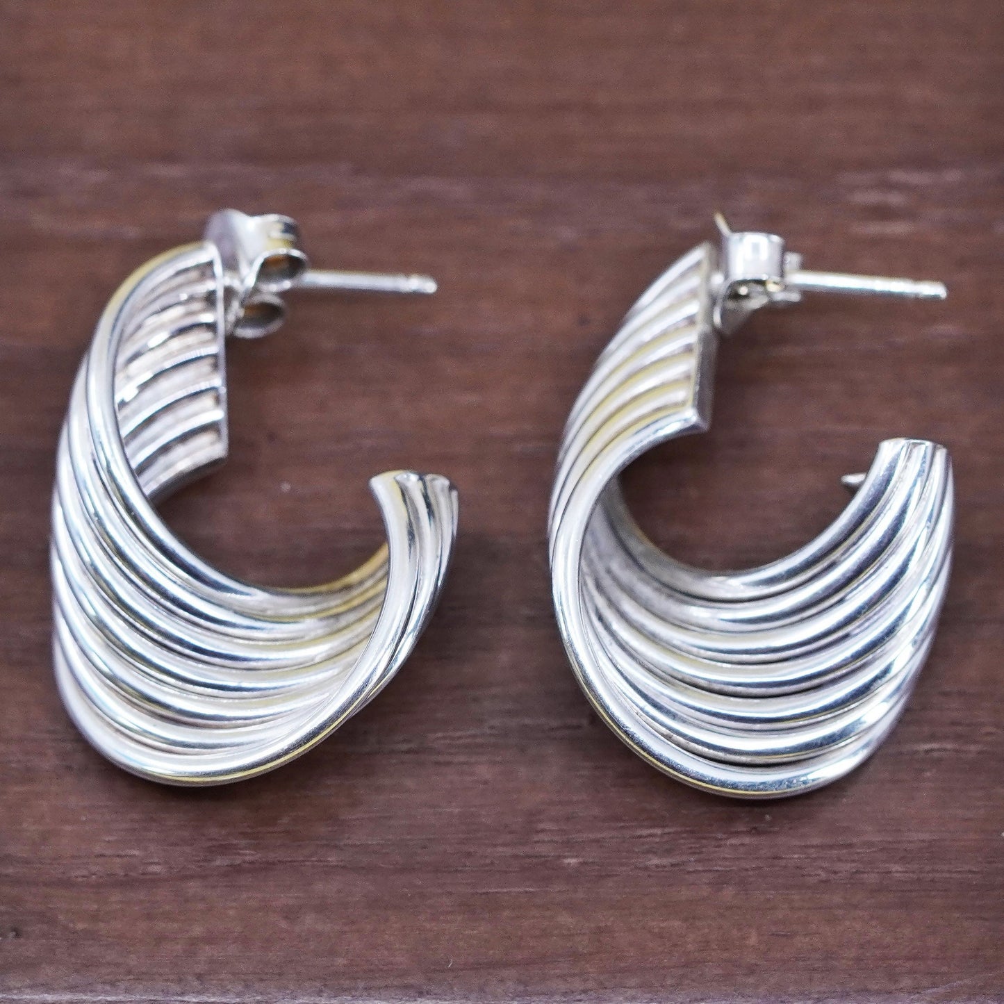 1”, vintage modern Sterling silver earrings, 925 twisted huggie studs