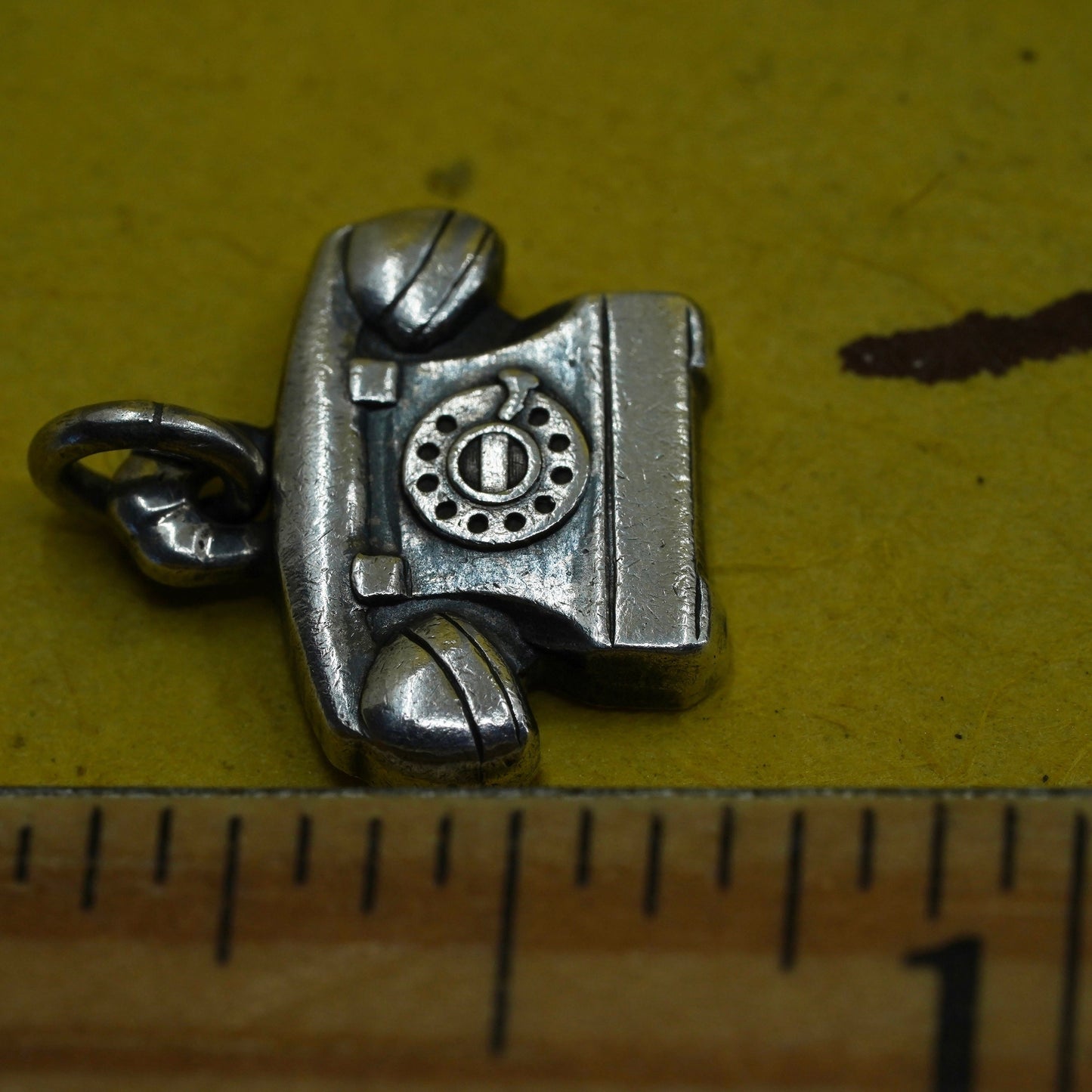 Vintage Sterling silver handmade pendant, 925 old fashion line telephone charm