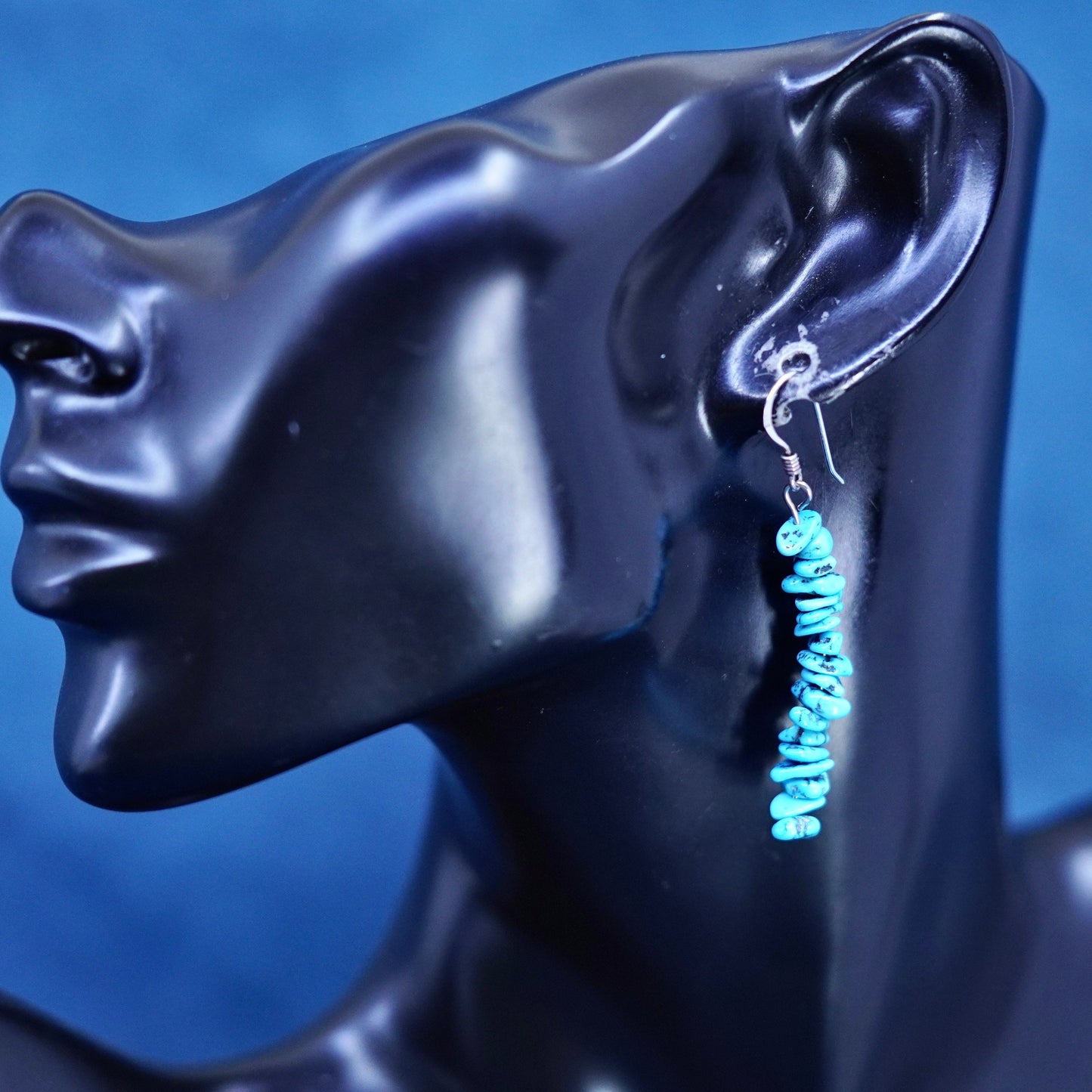 sterling 925 silver handmade earrings with kingman spiderwebbed turquoise beads