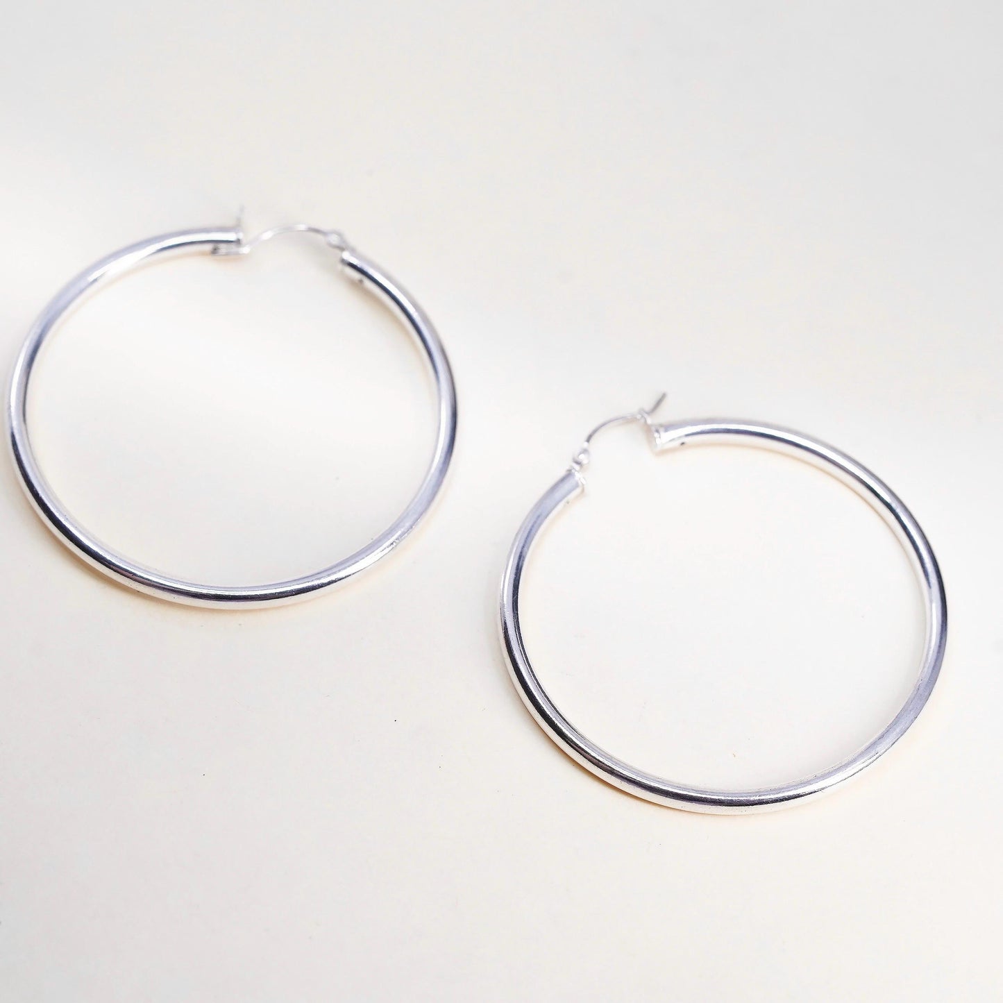 2" Vintage 925 sterling silver loop earrings, minimalist primitive hoops