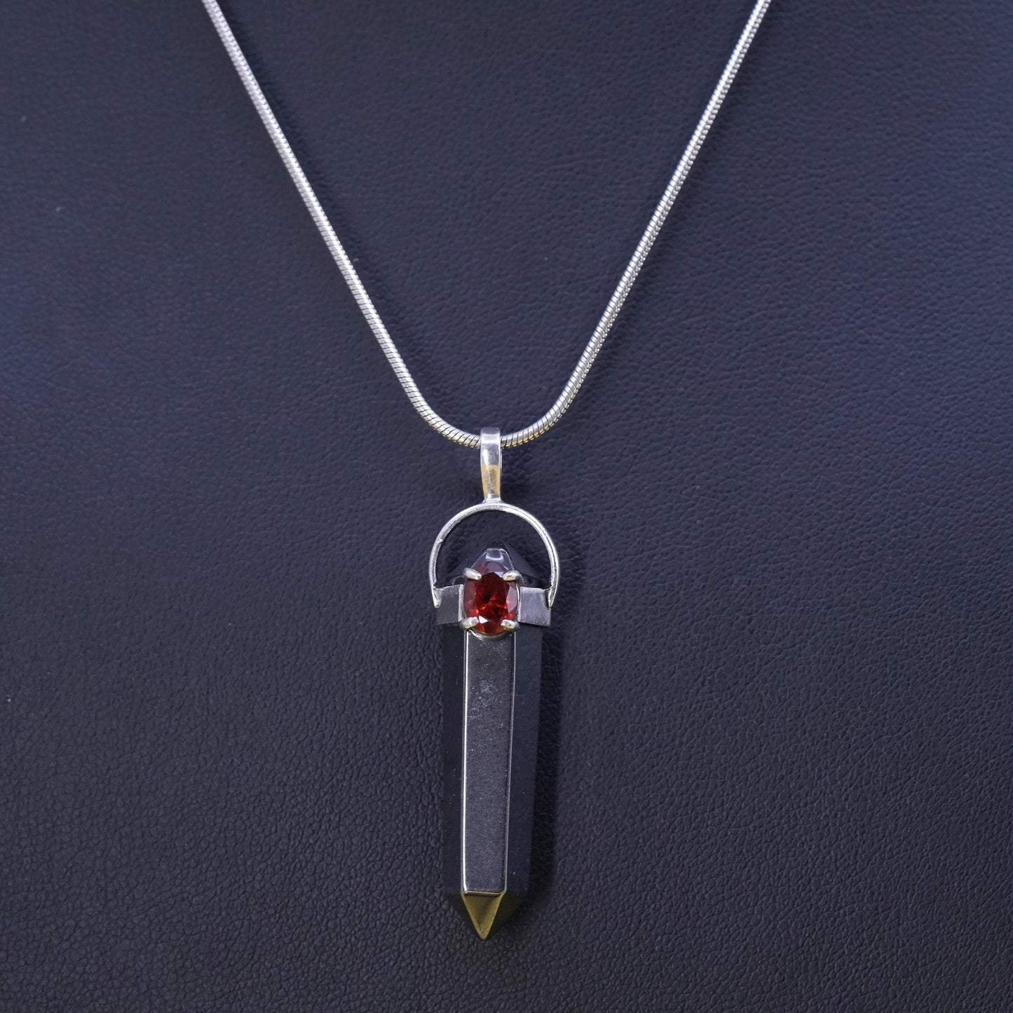 16", Sterling silver necklace, 925 snake chain healing Crystal hematite pendant