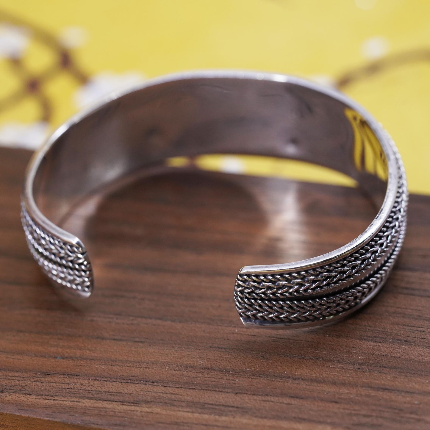 6.5", Vintage Sterling silver handmade bracelet, 925 braided woven cable cuff