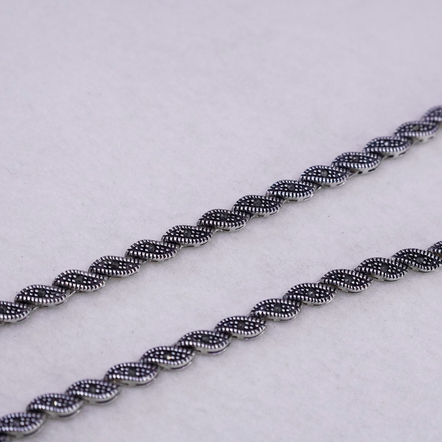 16”, Sterling 925 silver handmade San Marco chain tennis necklace w/ Marcasite