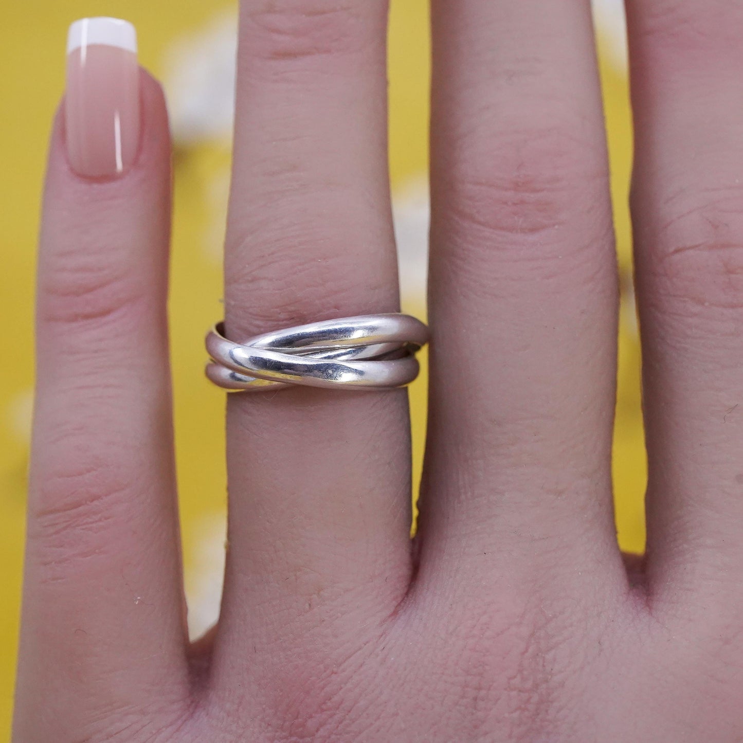 size 6, vintage Sterling silver handmade ring, 925 entwined band