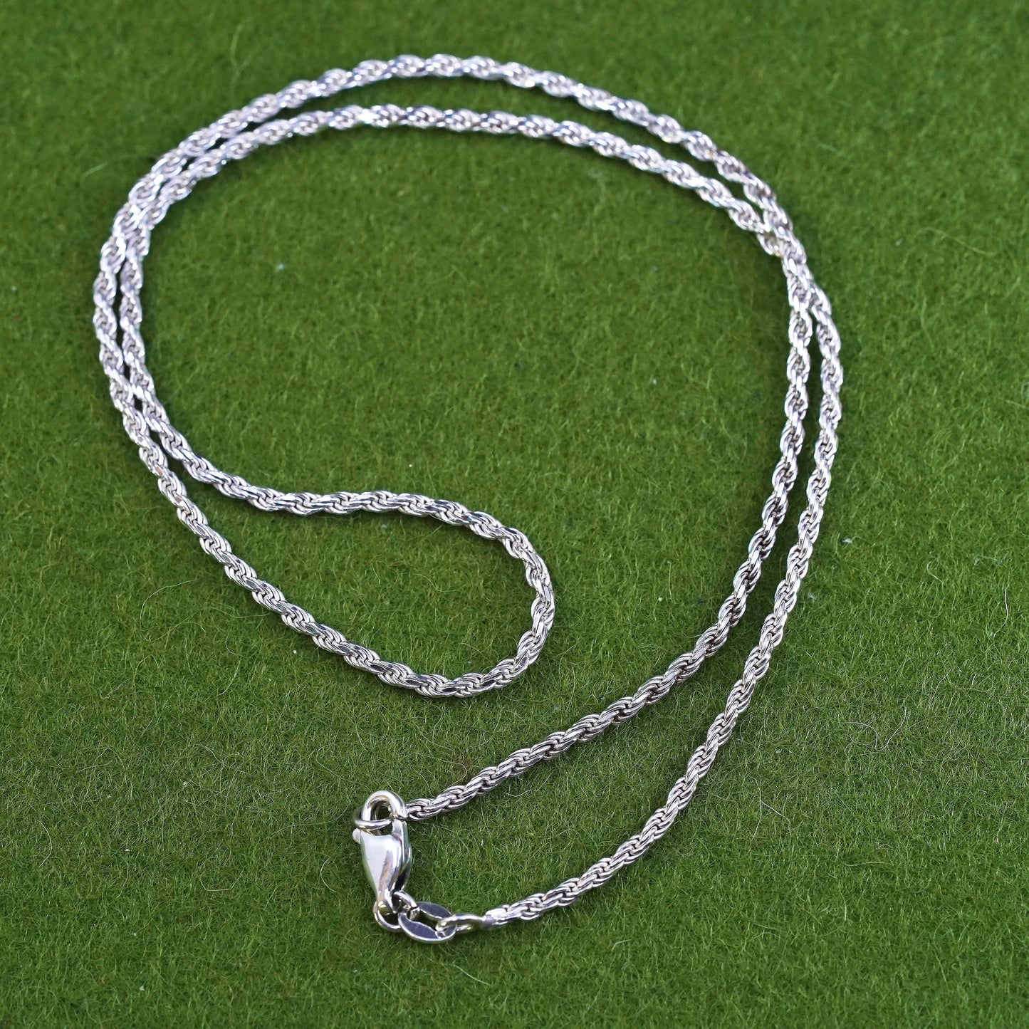 16” 2mm, vintage sterling silver necklace, 925 rope chain