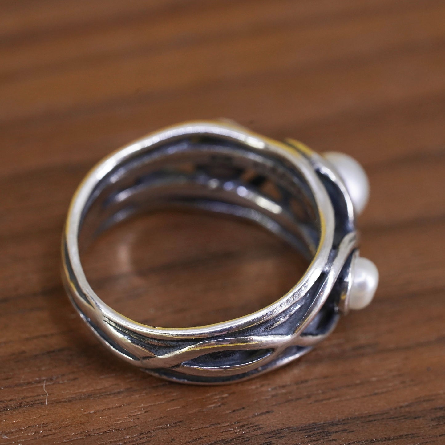 Size 8, Israel Sterling silver handmade ring, 925 statement band with pearl