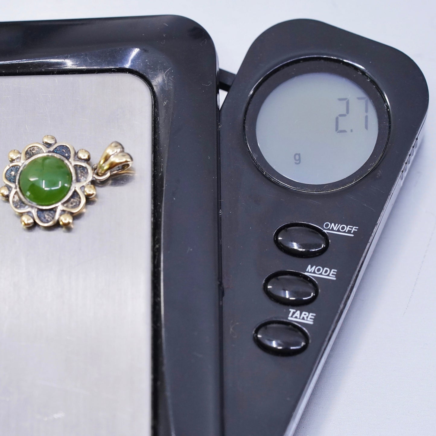 Vintage vermeil gold over sterling 925 silver pendant with jade and beads