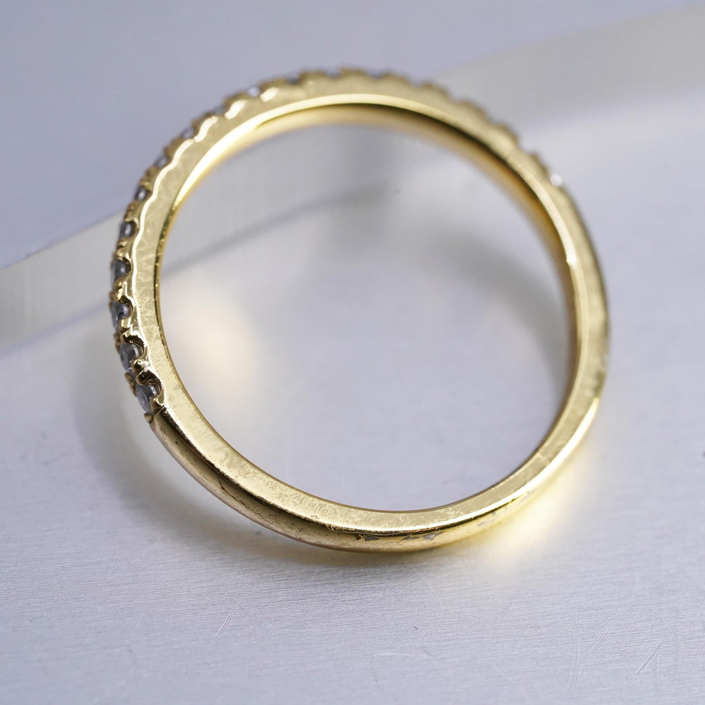 Size 5, vintage gold plated Sterling 925 silver hammered ring, cluster Cz band