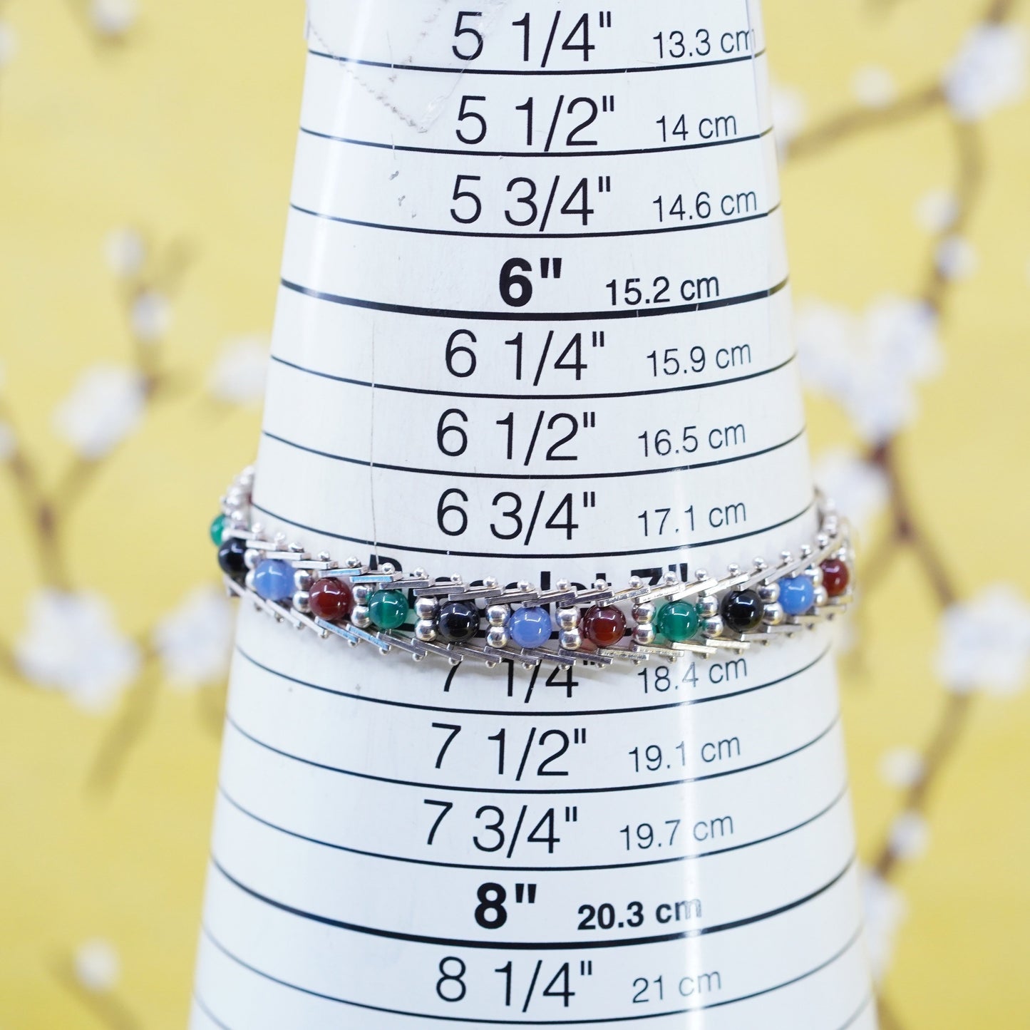 7”, Milor sterling silver link bracelet, 925 chain with colorful gemstone beads