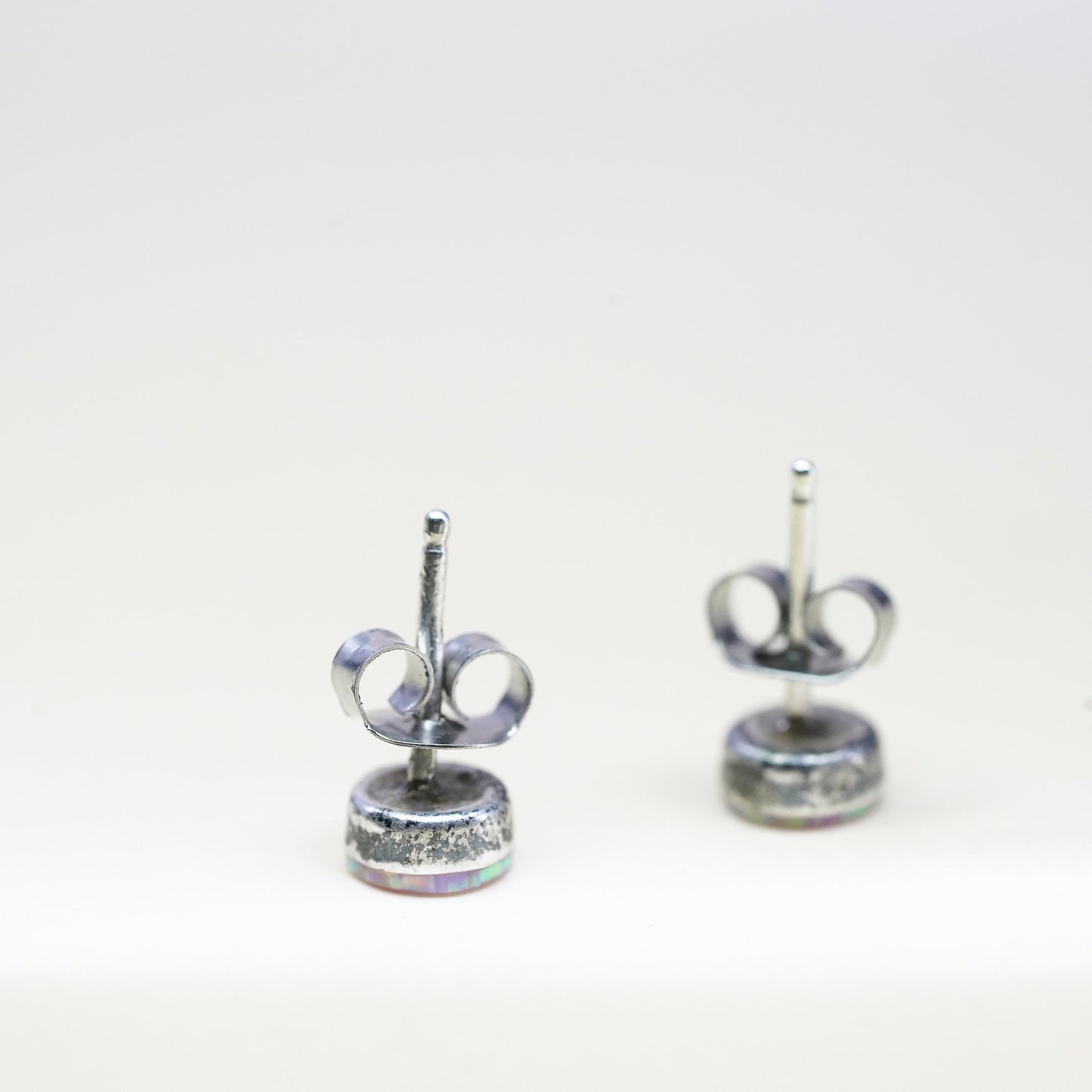 Vintage sterling silver handmade earrings, 925 studs with fire opal