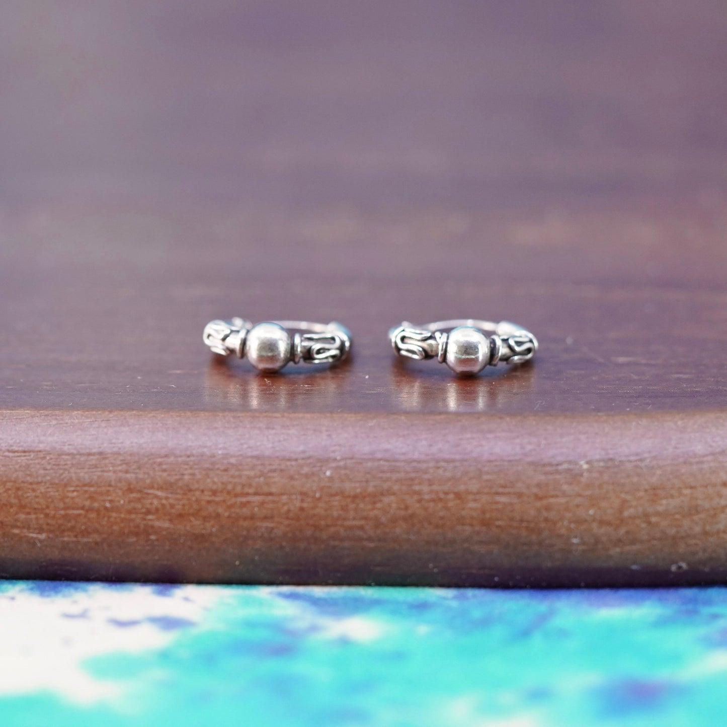 0.5”, vintage Sterling silver handmade earrings, textured 925 hoops