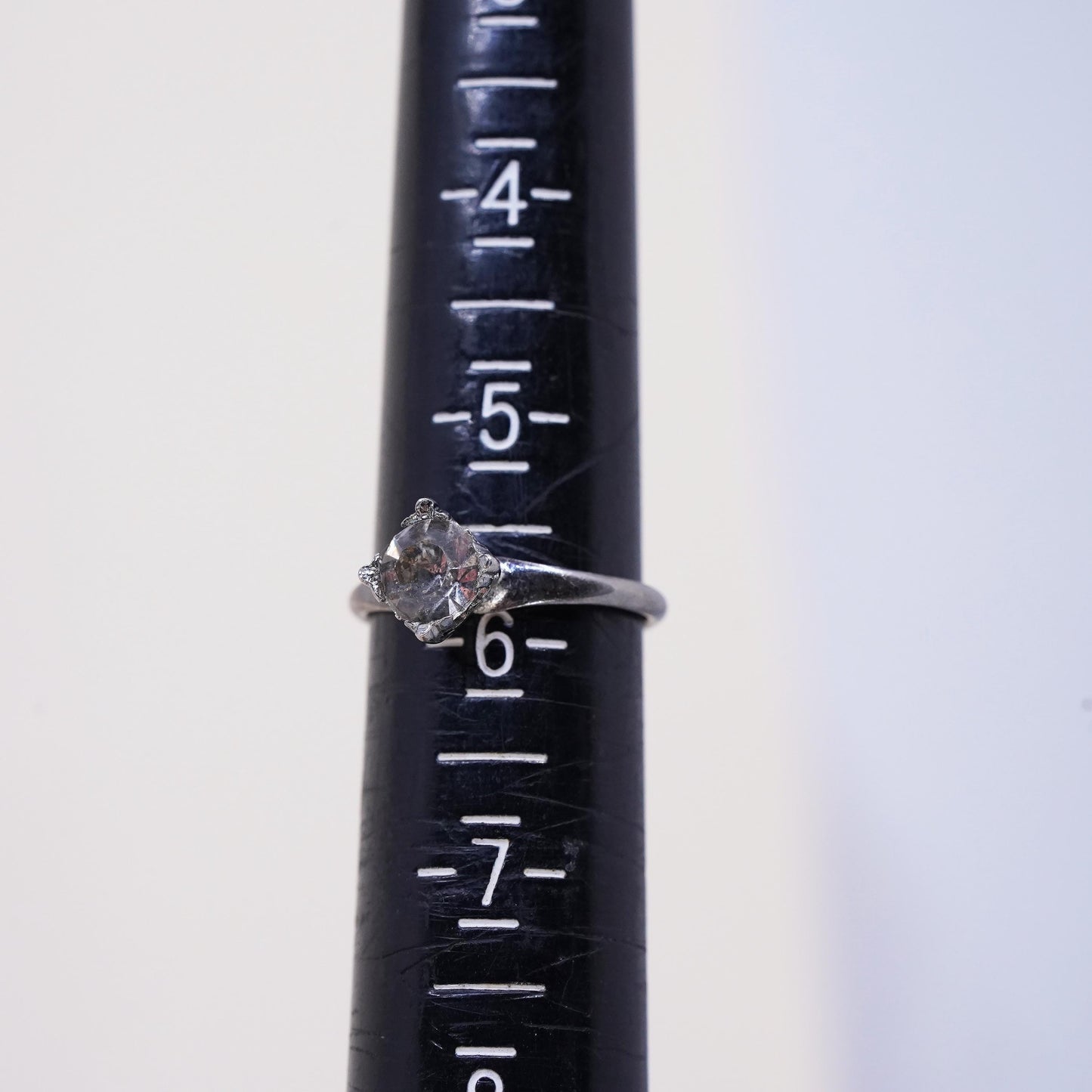 Size 5.5, Vintage oxidized sterling 925 silver engagement cz ring