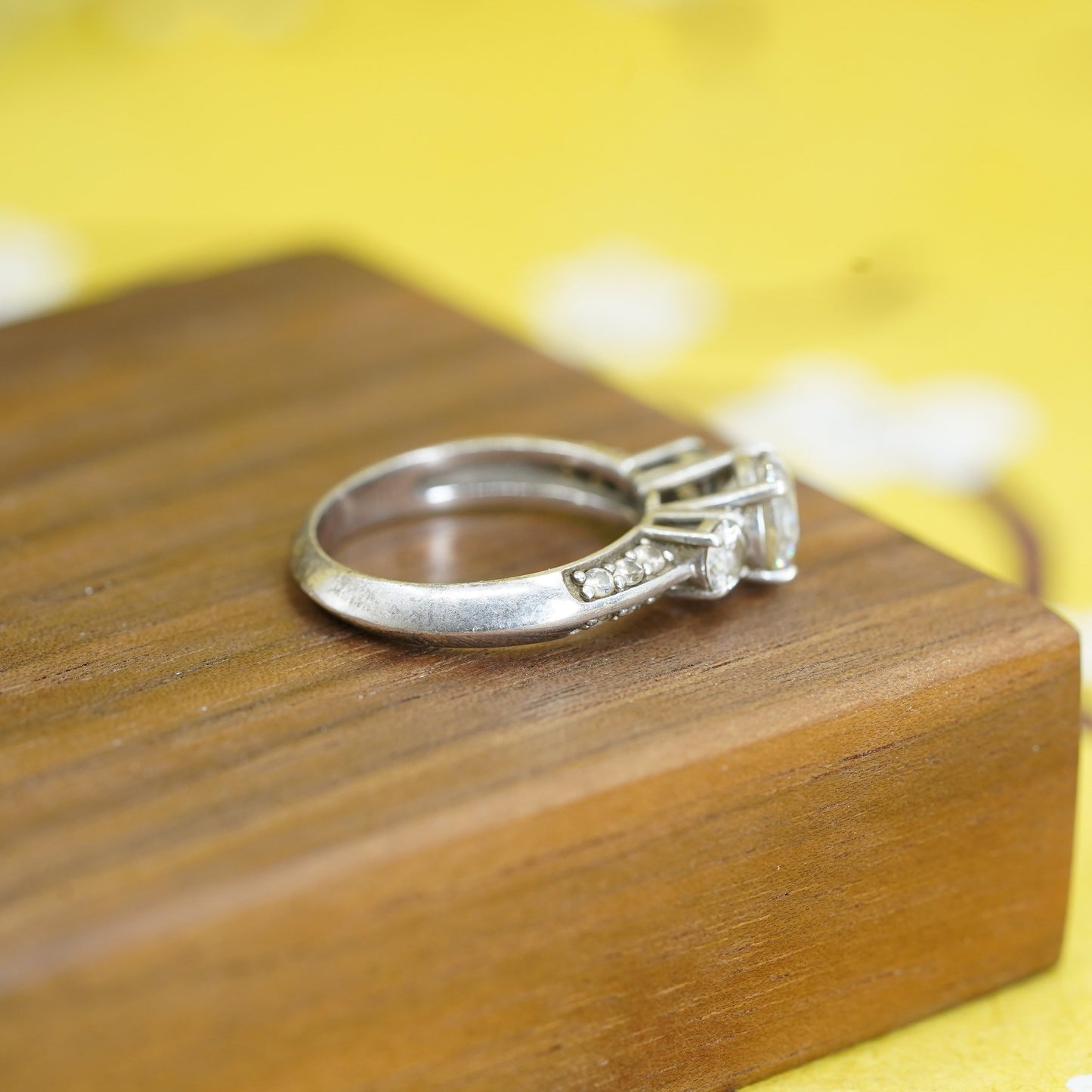 Size 7.25, vintage Sterling silver handmade ring, 925 engagement band with cz