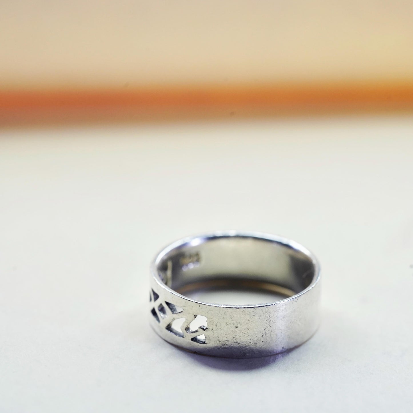 Size 6, vintage Sterling 925 silver handmade cutout ring band