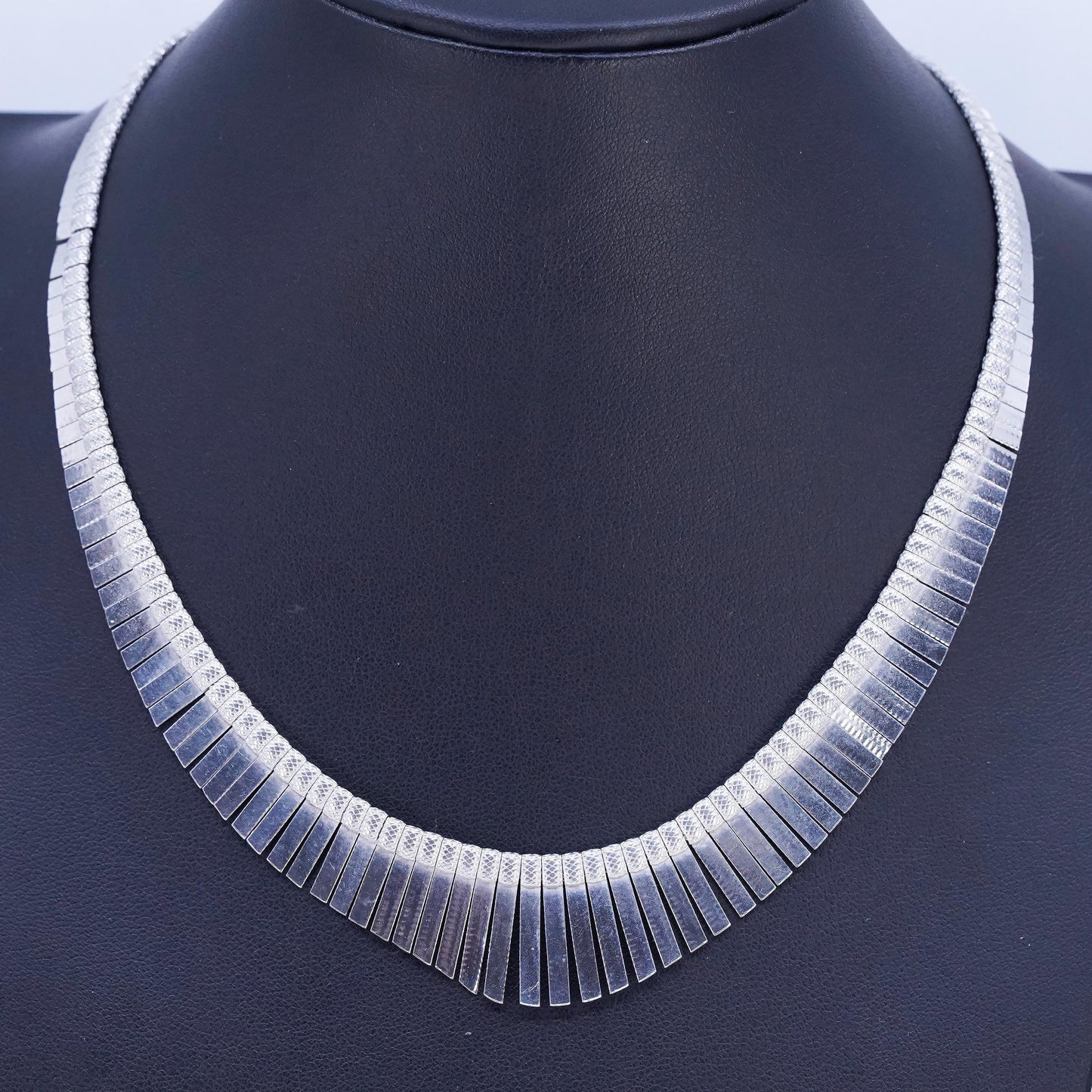 16", Italian Sterling 925 Silver Graduated Cleopatra Fringe Collar Necklace