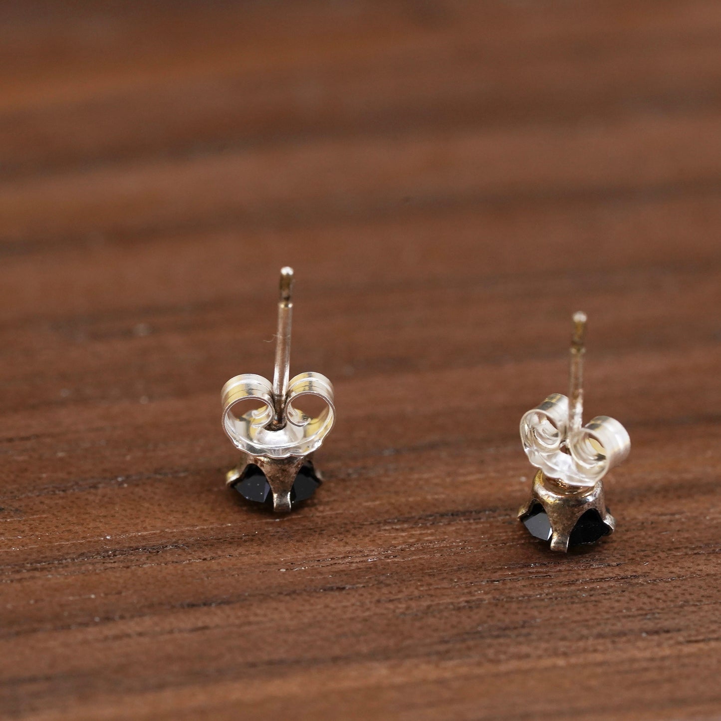 Vintage Sterling silver handmade earrings, 925 obsidian studs