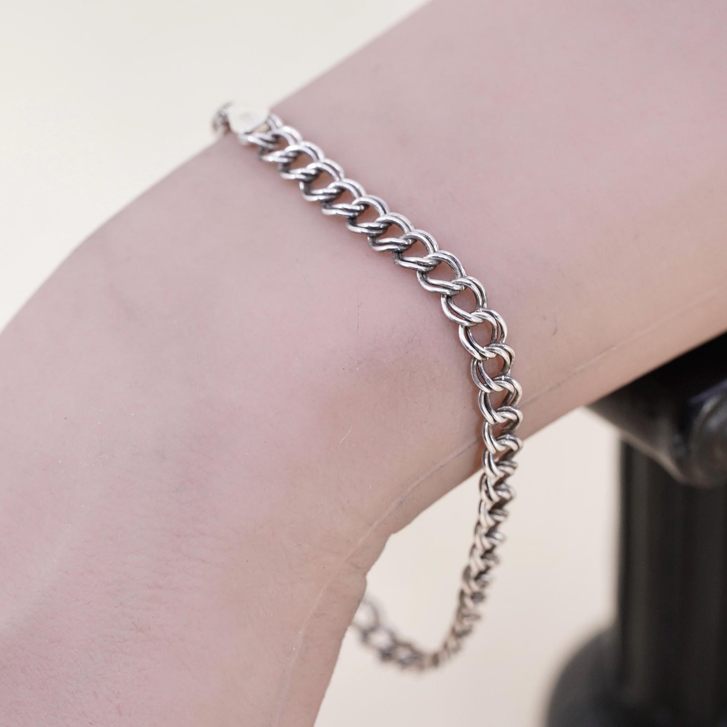7.75” 5mm, Vintage sterling silver double curb link chain, 925 bracelet