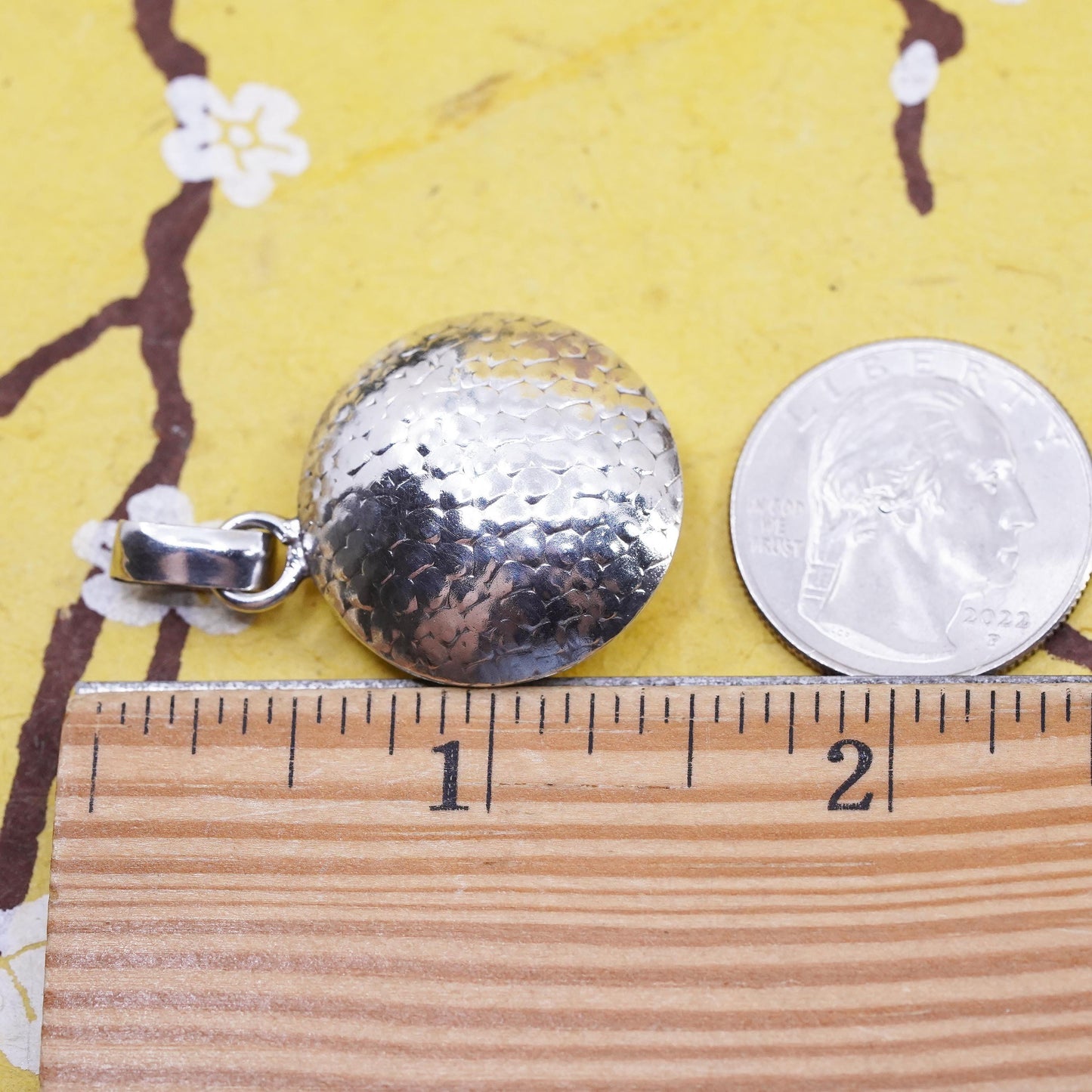 Vintage Sterling silver handmade pendant, puffy textured 925 circle