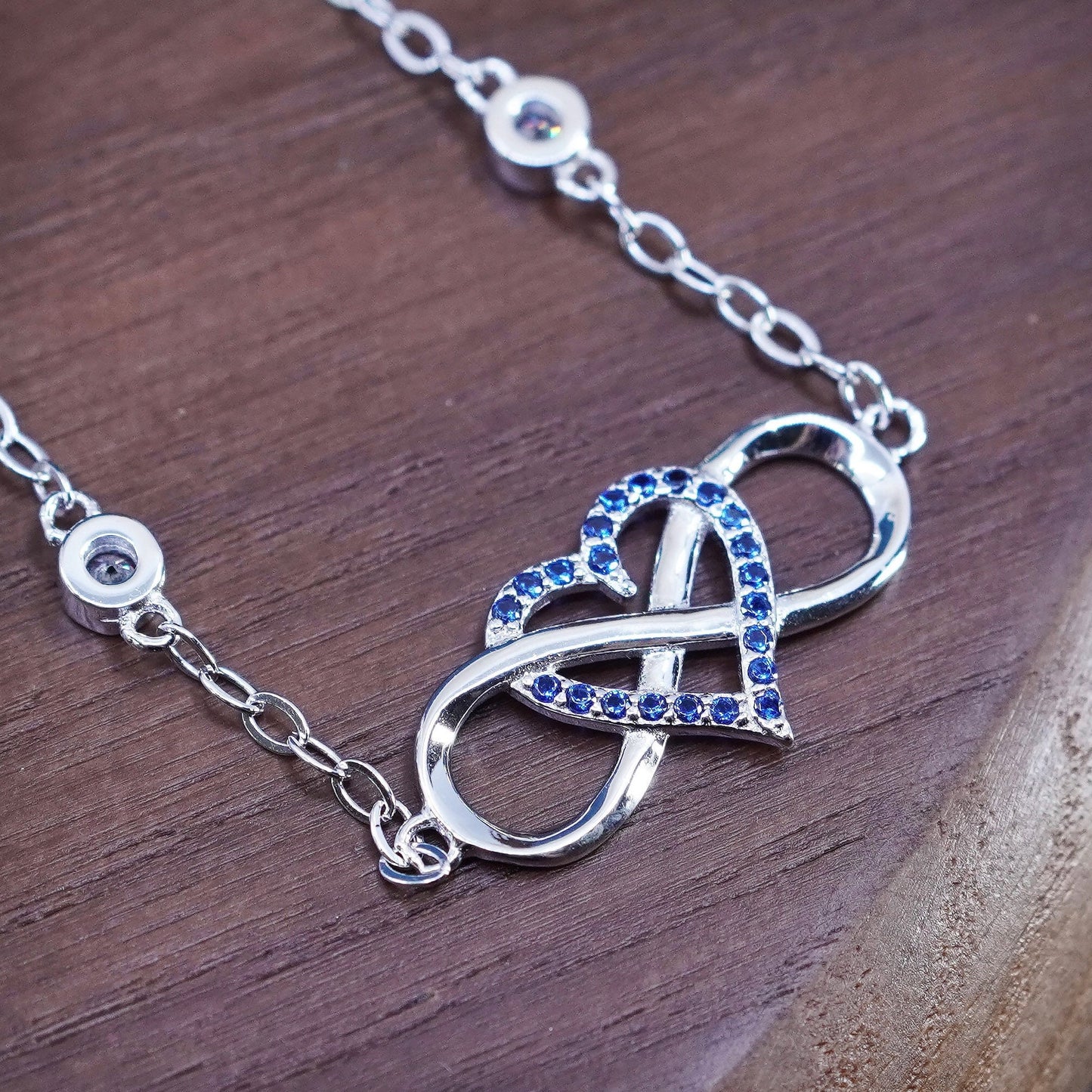 7+2”, Sterling silver handmade bracelet, 925 flatten chain Celtic knot heart