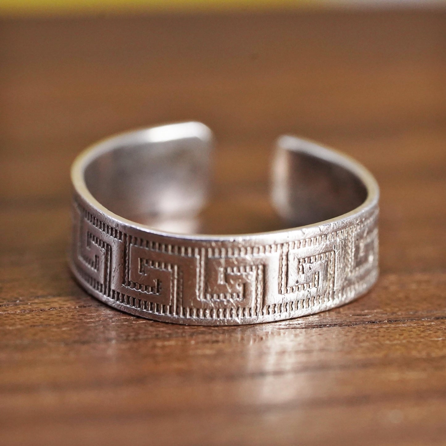 Size 3, Sterling silver handmade ring, 925 Greek key textured band, open end