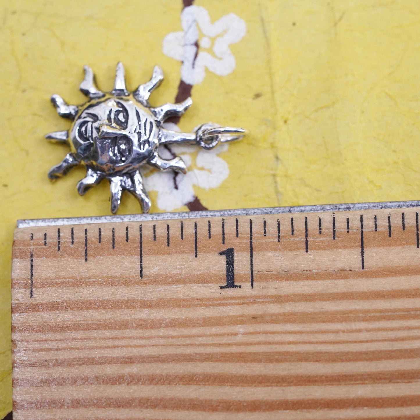 Vintage Sterling silver handmade sun face pendant, 925 sun charm