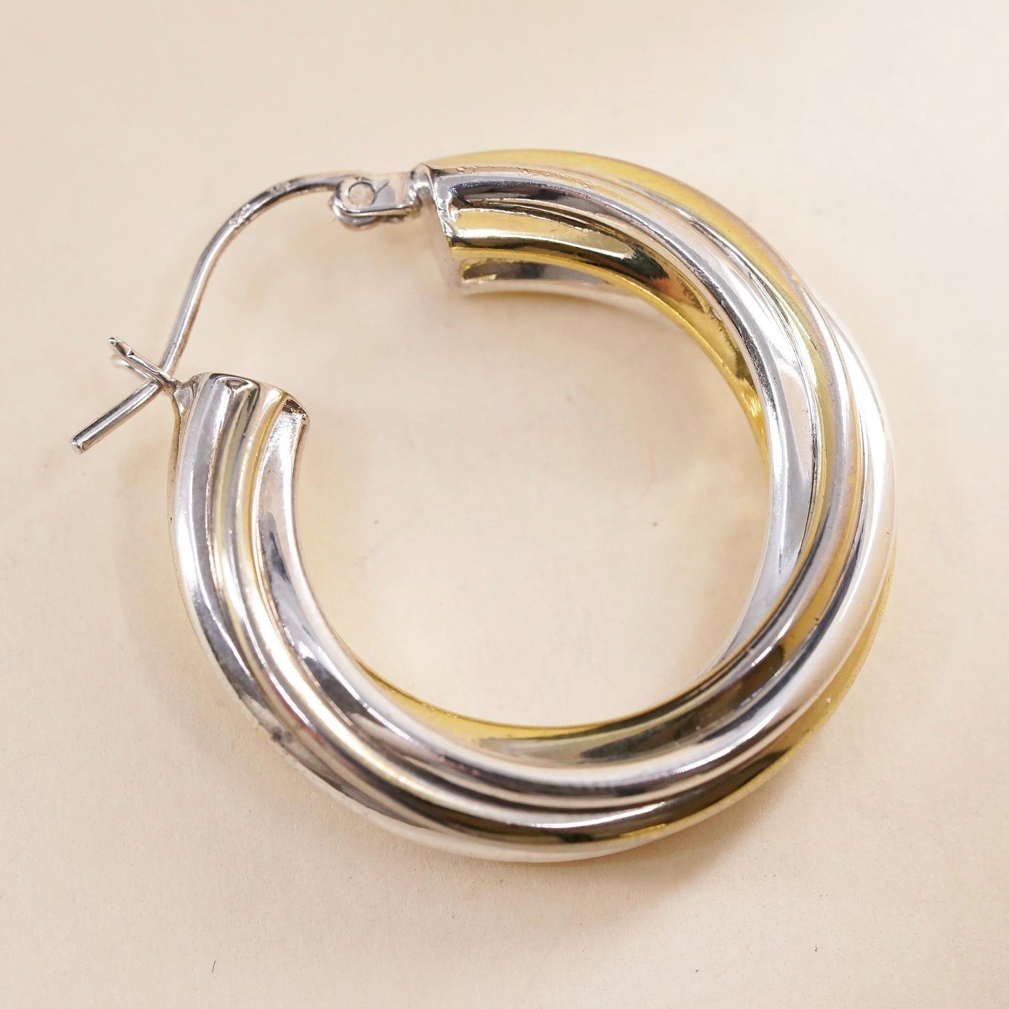 1.25", Vintage sterling 925 silver single earring, minimalist twisted bold hoop