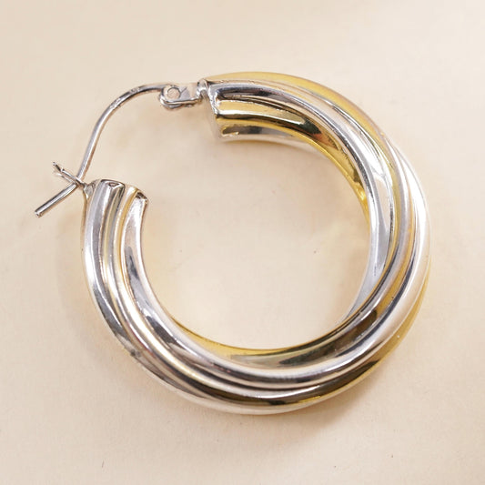 1.25", Vintage sterling 925 silver single earring, minimalist twisted bold hoop