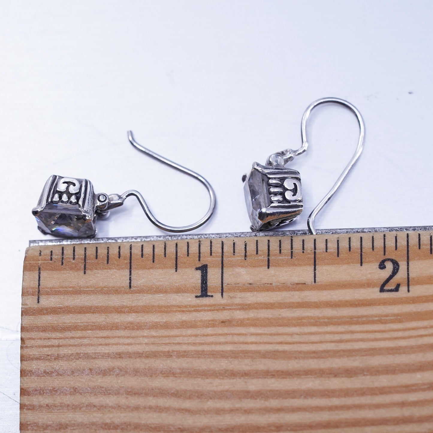 Vintage Israel Sterling 925 silver handmade square earrings with Cz
