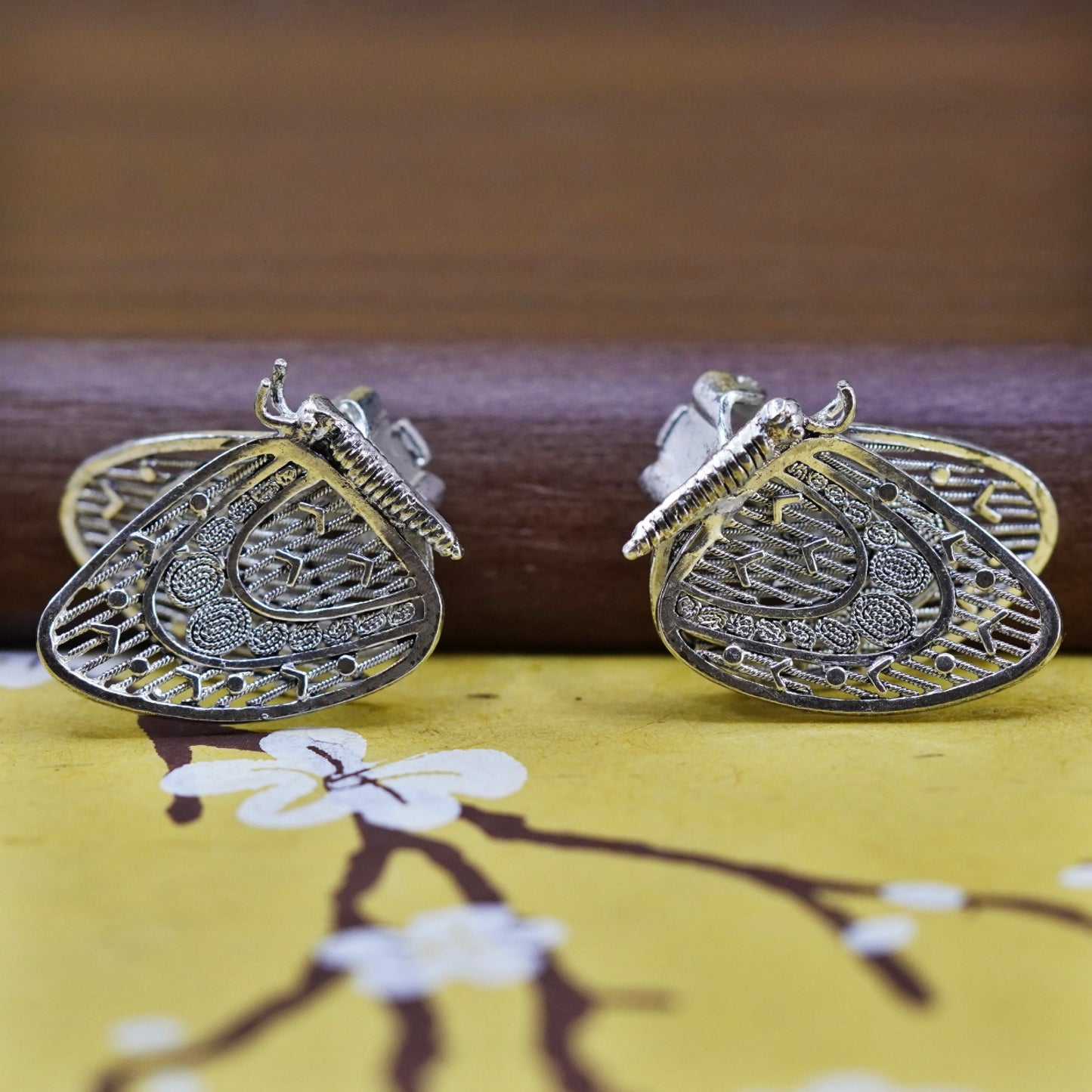 VTG Germany Sterling silver handmade clip on, 925 filigree butterfly earrings