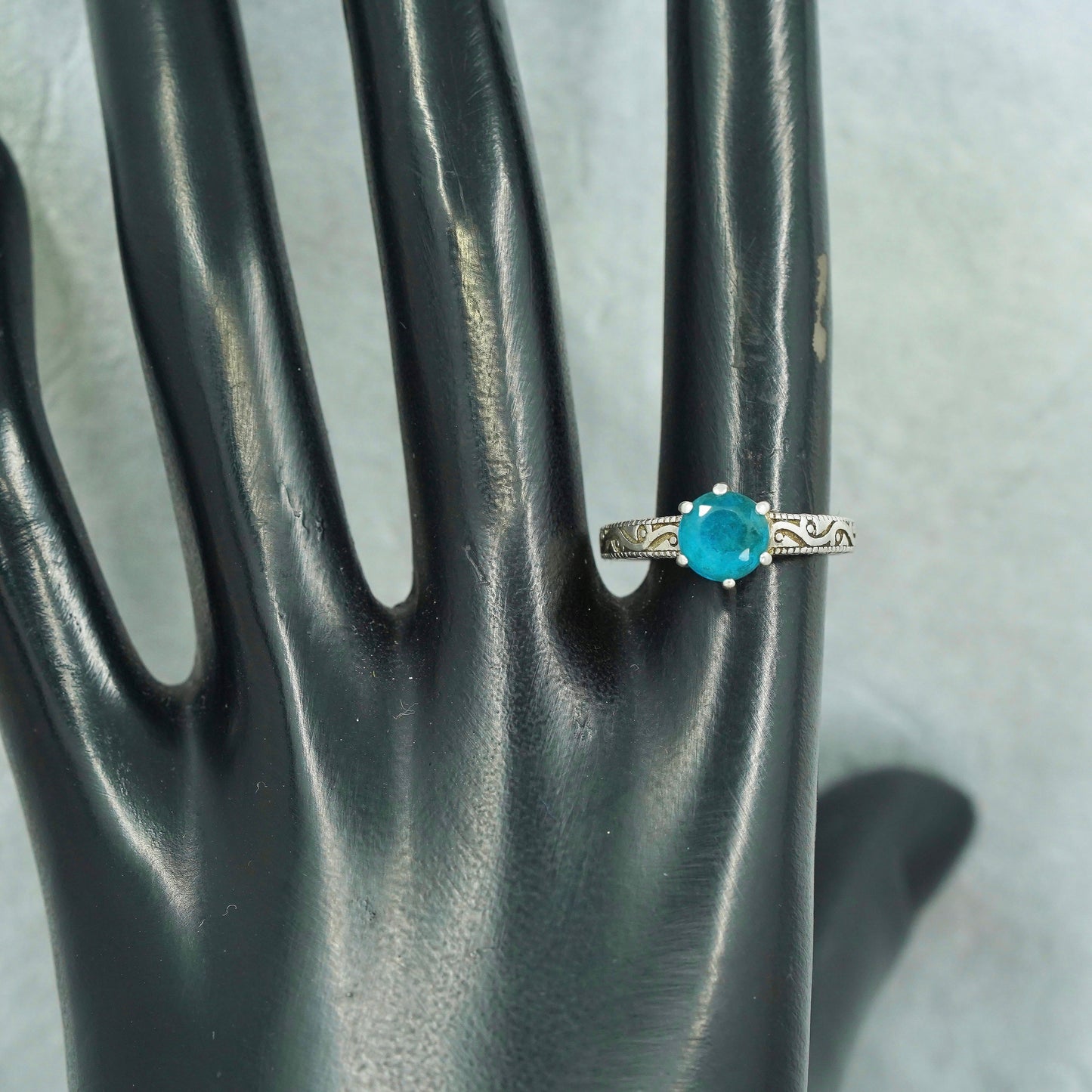 Size 7, vintage Sterling 925 silver handmade ring with blue topaz