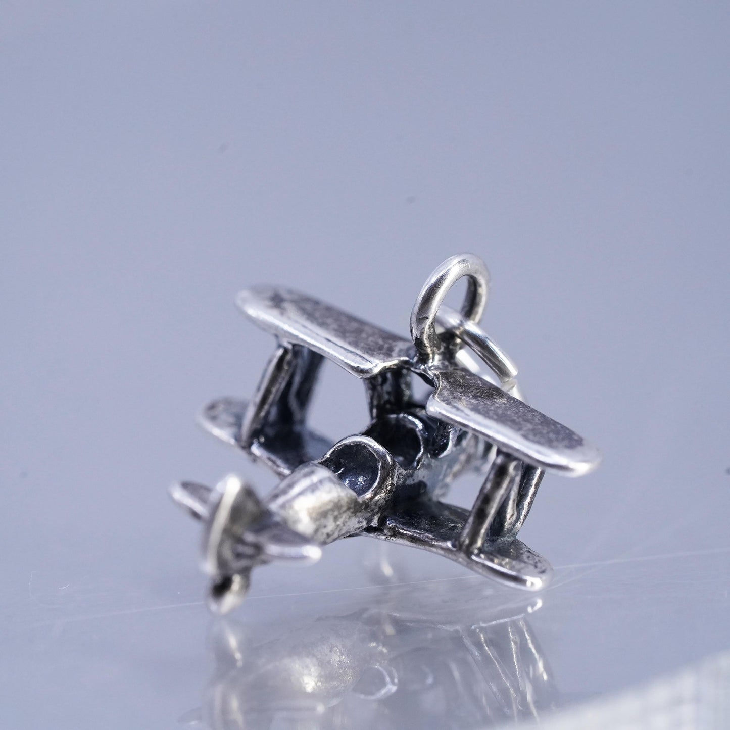 Sterling 925 Silver Airplane Charm Biplane Propeller Plane Pendant, Aviation
