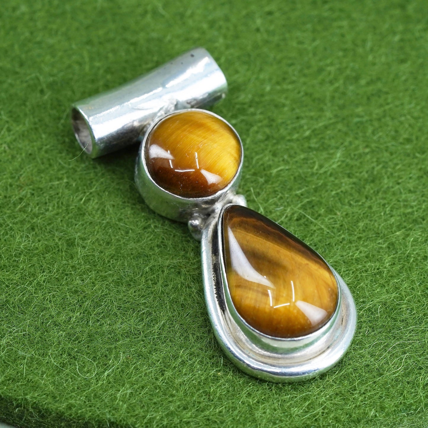 Vintage sterling silver 925 handmade pendant with teardrop golden tigers eye