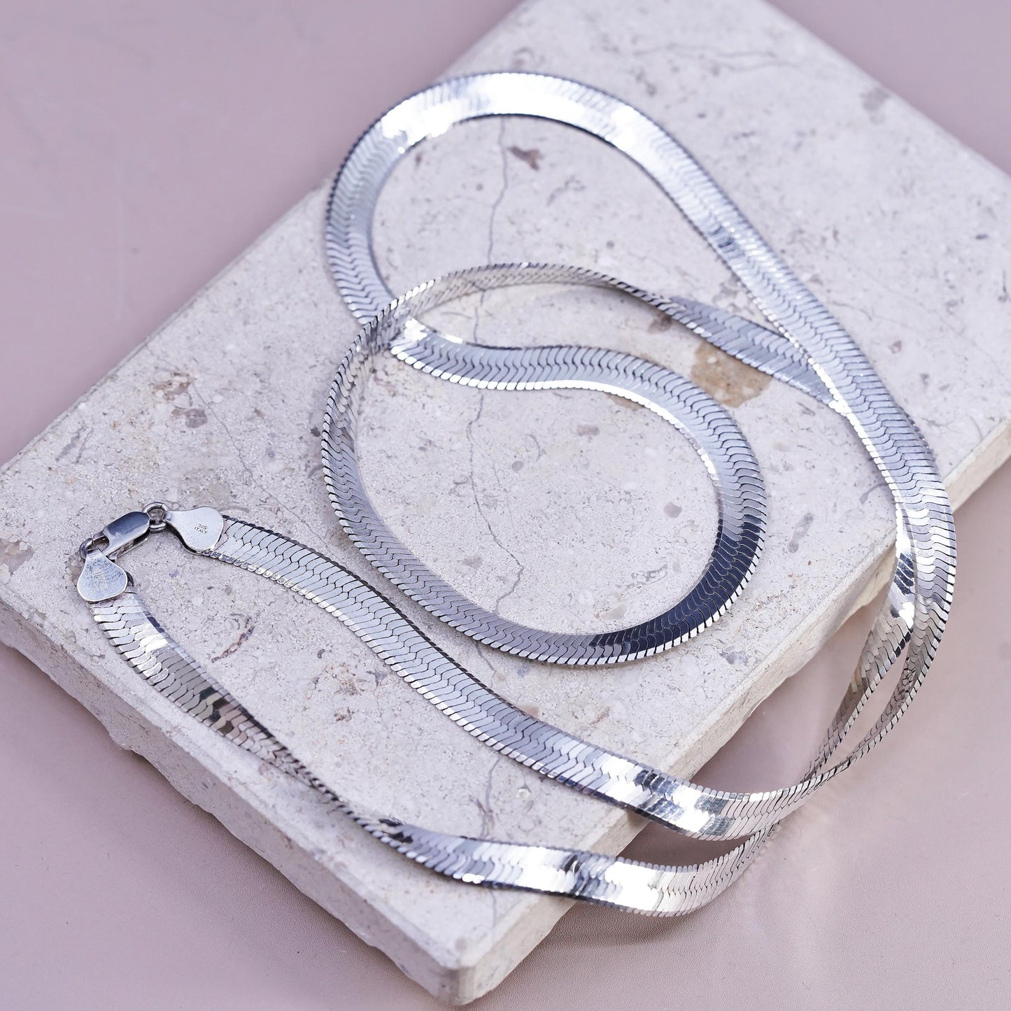 30" , vintage Italian PRex Sterling silver necklace, bold 925 herringbone chain