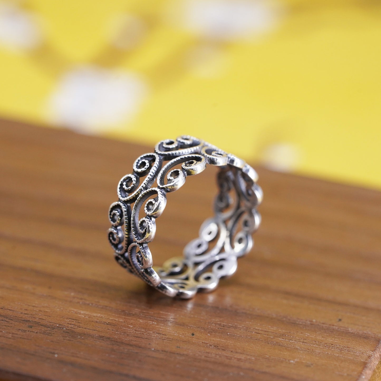 Size 6, vintage Sterling silver handmade ring, 925 filigree band